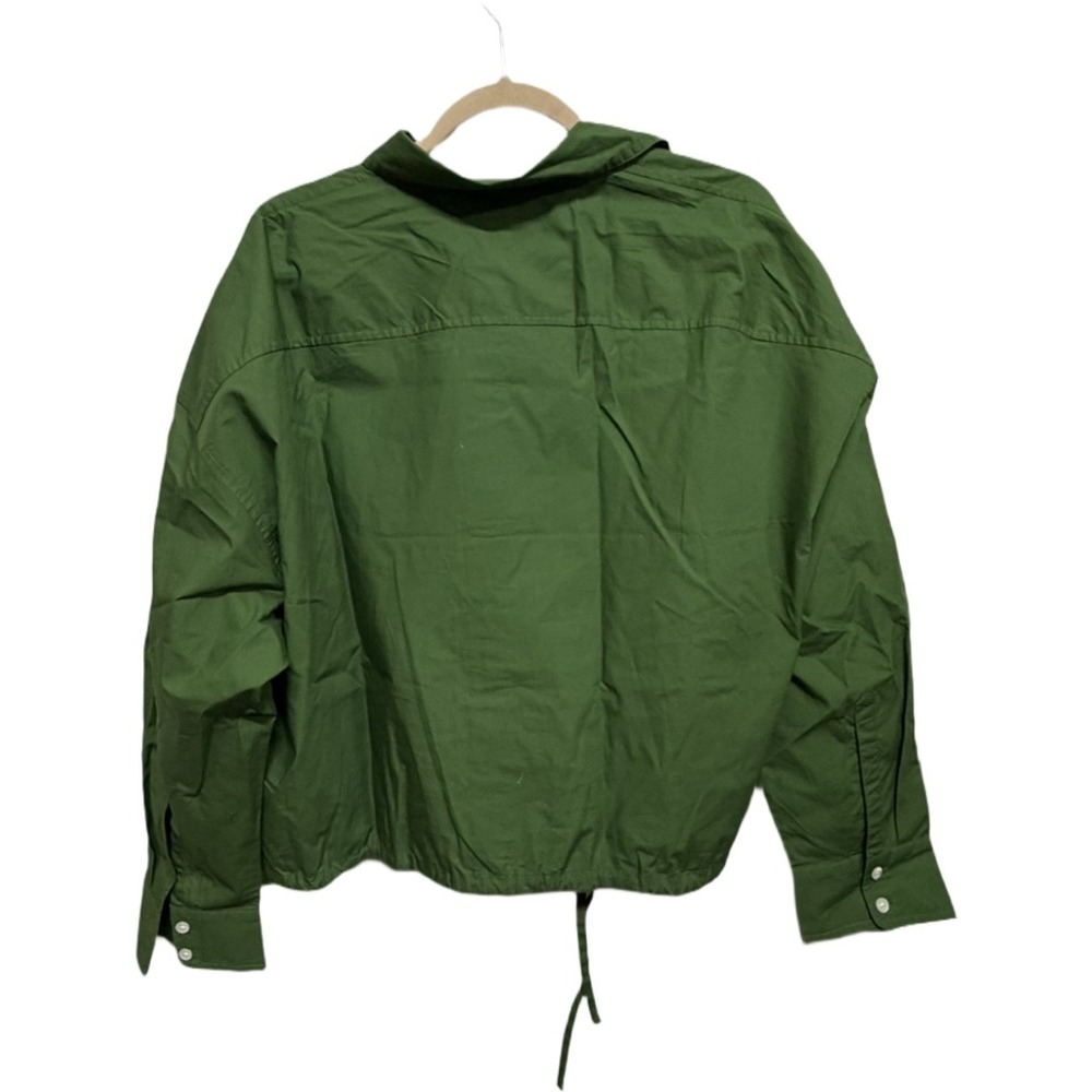 Madewell Drawstring-Hem Cropped Shirt XL Garden Green Button Front Poplin NZ452 - Picture 7 of 10
